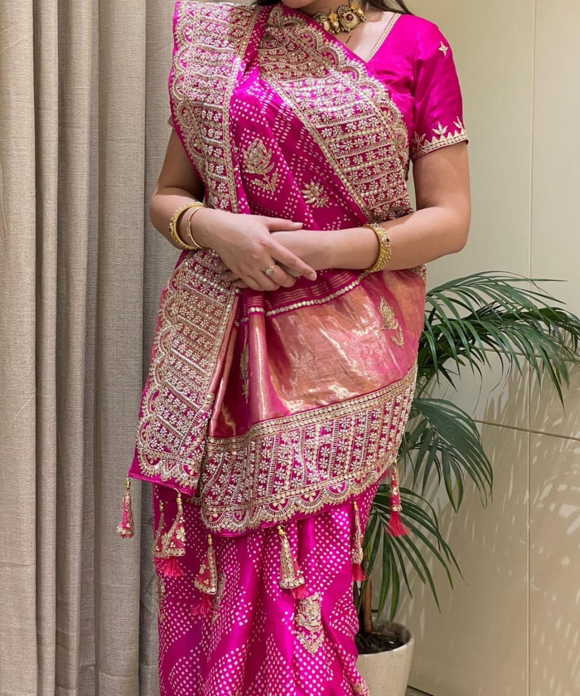 Nora Fatehi Saree in Rani Pink
