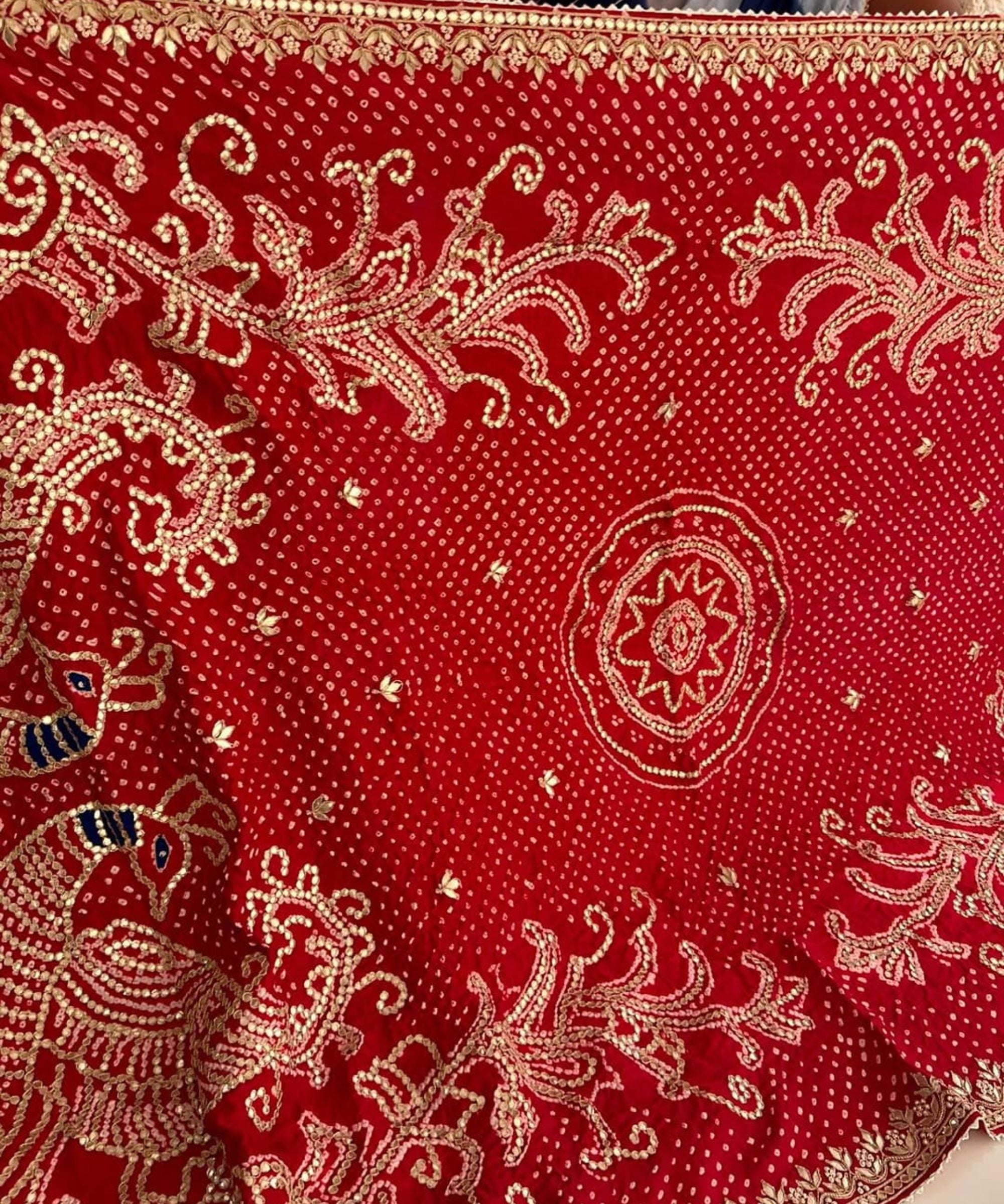 Red-Yellow Bandhej Gajji Silk Dupatta with Gota Patti