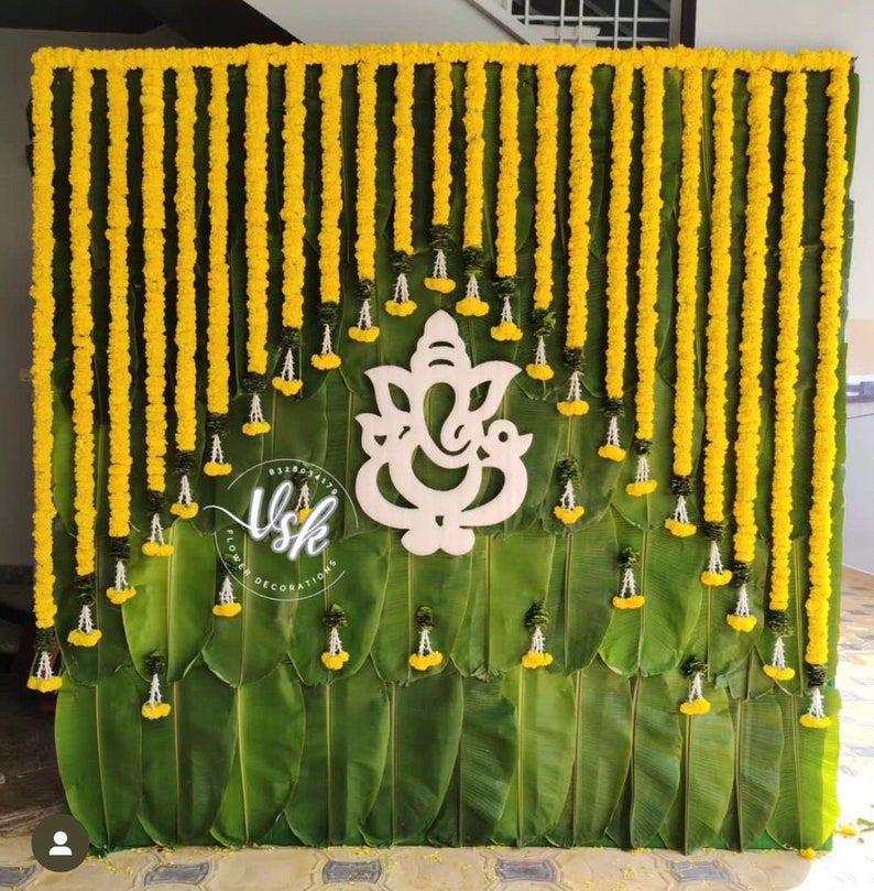 Complete ganpati backdrop set/ marigold garlands backdrop set for ganpati decor