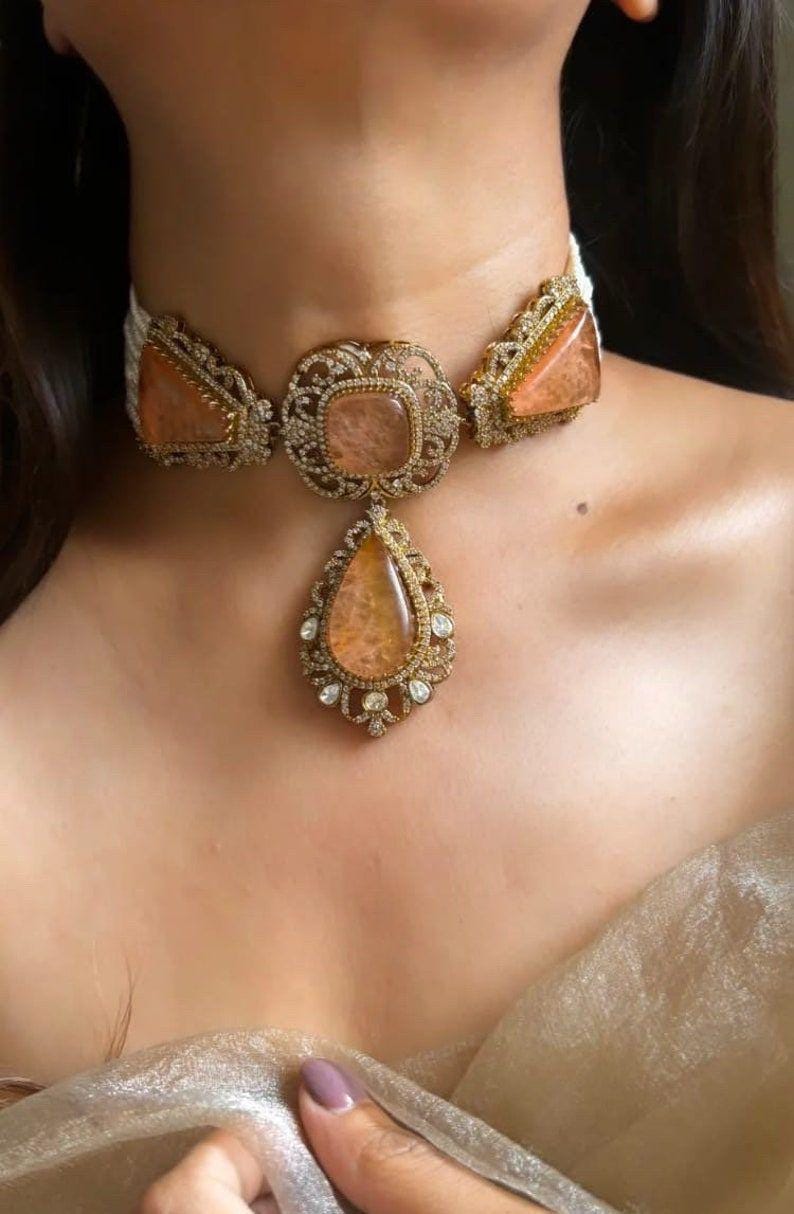 Red Victorian Gold Sabyasachi inspired uncut polki Kundan choker Necklace,Indian Bridal Jewelry,Bollywood Sabyasachi Necklace