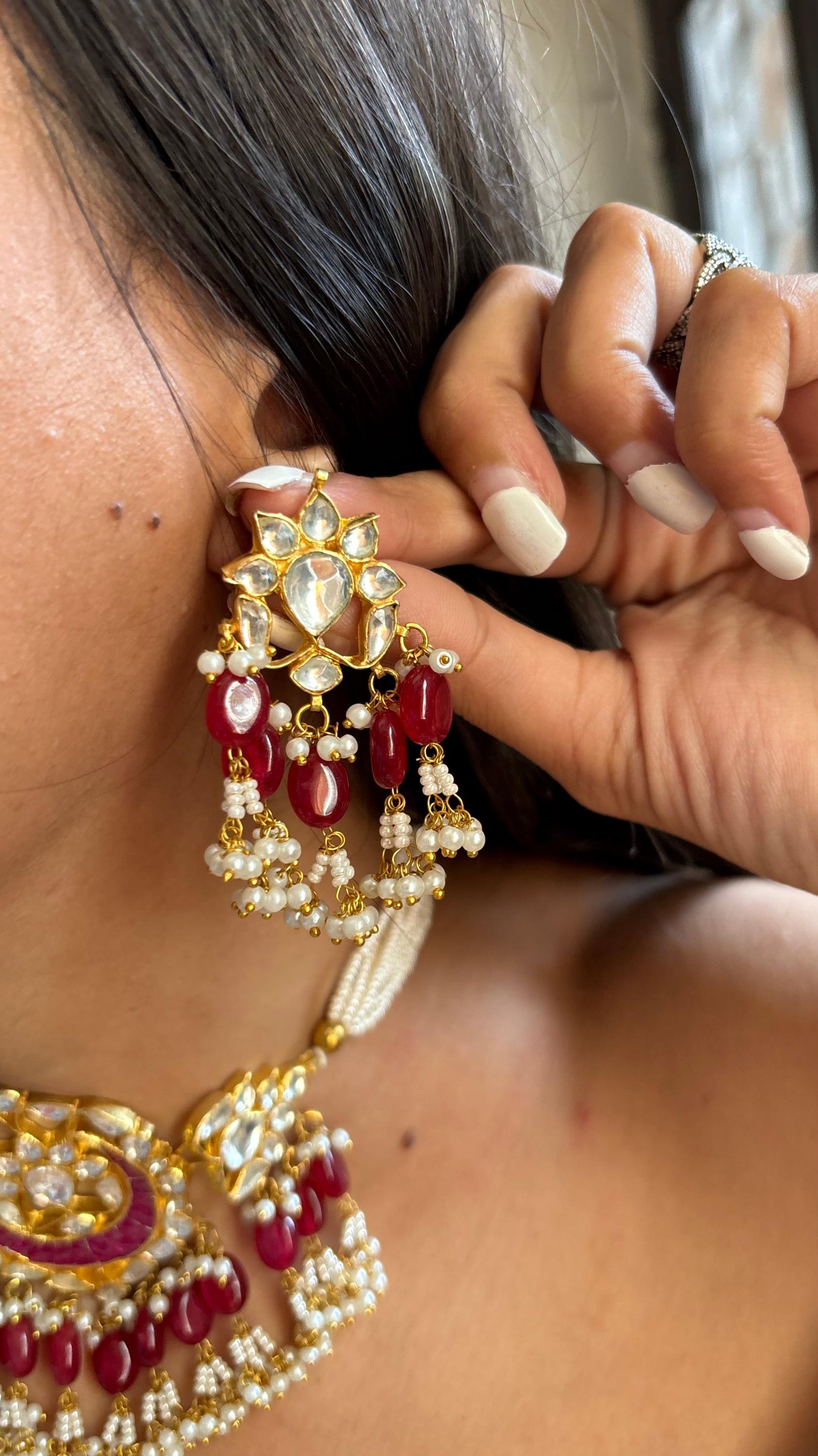 Ruby Pachi Kundan choker necklace with earrings/Indian wedding/Bridal jewelry