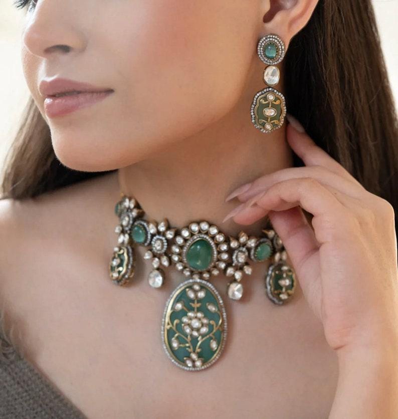 Ice Mint Green Victorian Sabyasachi Choker Indian Jewelry Sabyasachi Jewelry Inspired Indian Choker Indian Necklace Bollywood