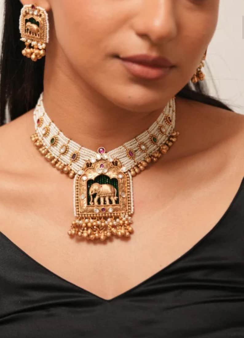 Indian Necklace Set/ Indian Choker Necklace/ Pearl Necklace /Guttapusalu necklace /statment jewellery South Indian jewelry