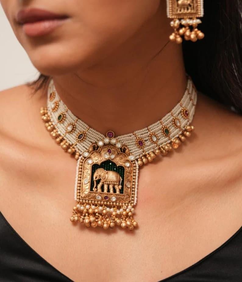 Indian Necklace Set/ Indian Choker Necklace/ Pearl Necklace /Guttapusalu necklace /statment jewellery South Indian jewelry