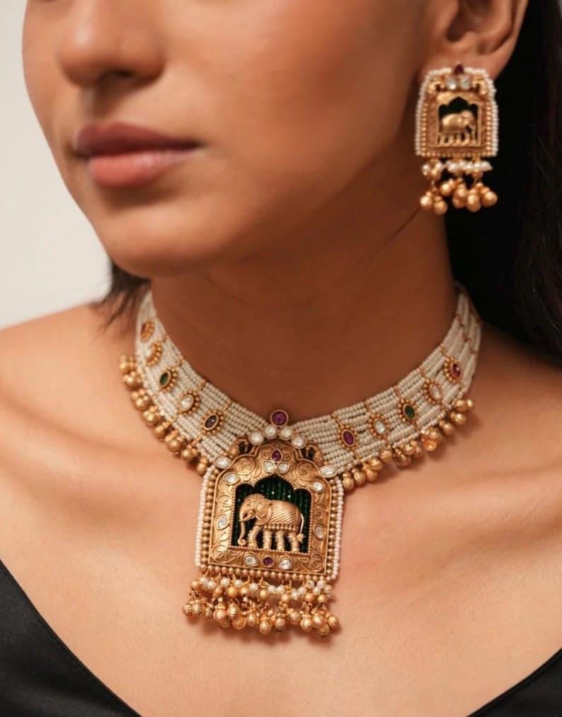 Indian Necklace Set/ Indian Choker Necklace/ Pearl Necklace /Guttapusalu necklace /statment jewellery South Indian jewelry