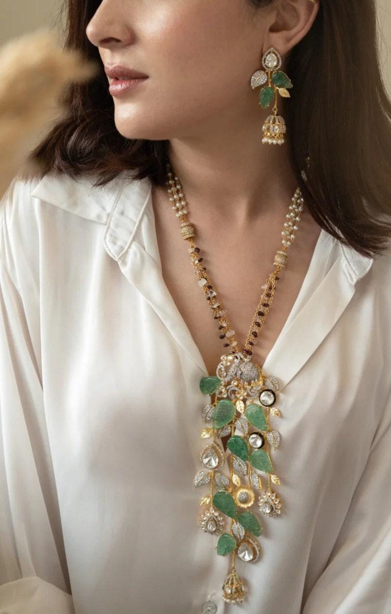 Premium Gold Platedset Mint Green Faux Polki Necklace Set Indian set Designer Statement Jewelry Punjabi Jewelry pakistani jewellery