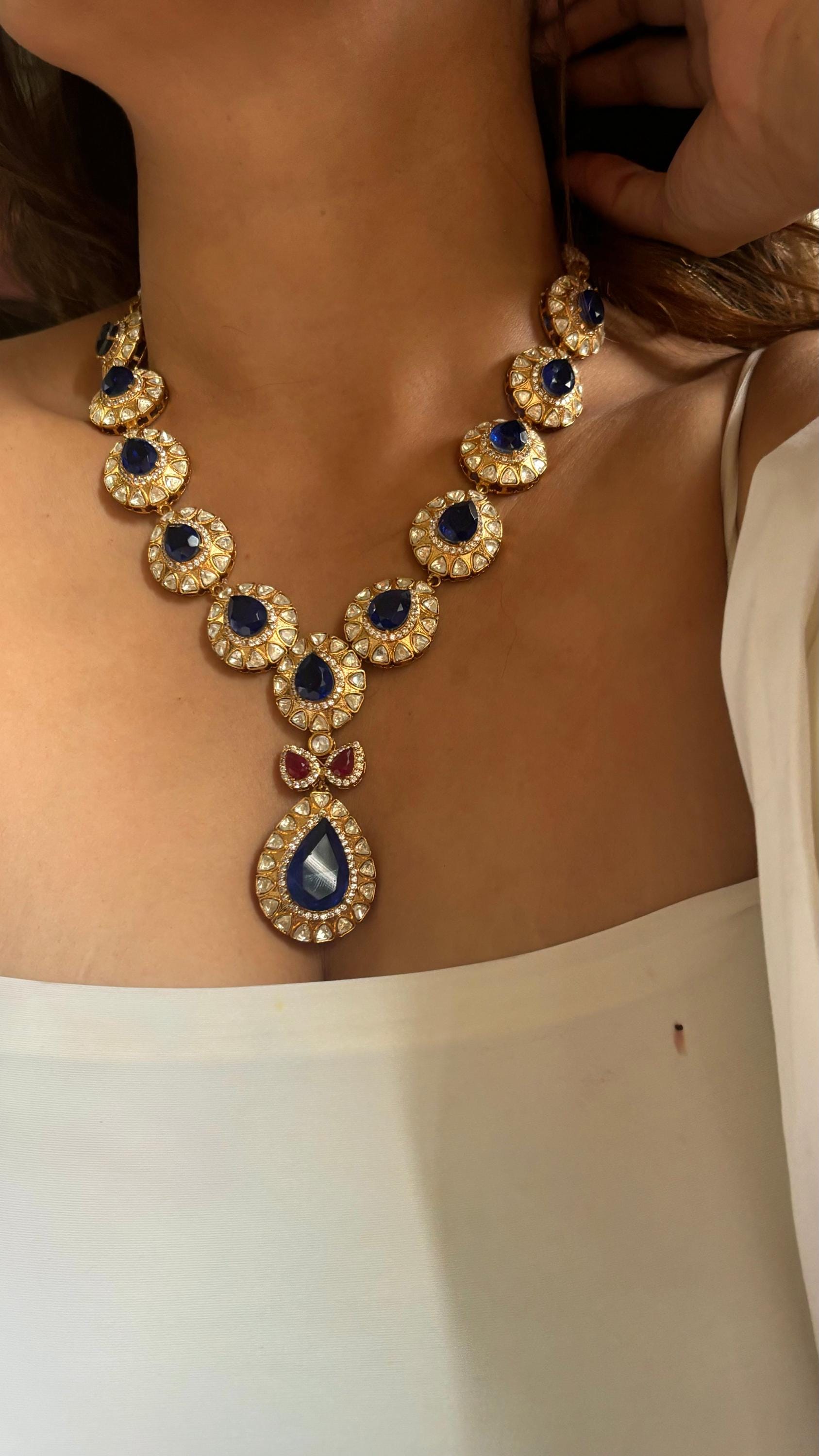 Sabyasachi Inspired  Sapphire and Ruby Designer Indian Kundan Set/Customizable Kundan Bridal Sets/Royal Kundan Sets