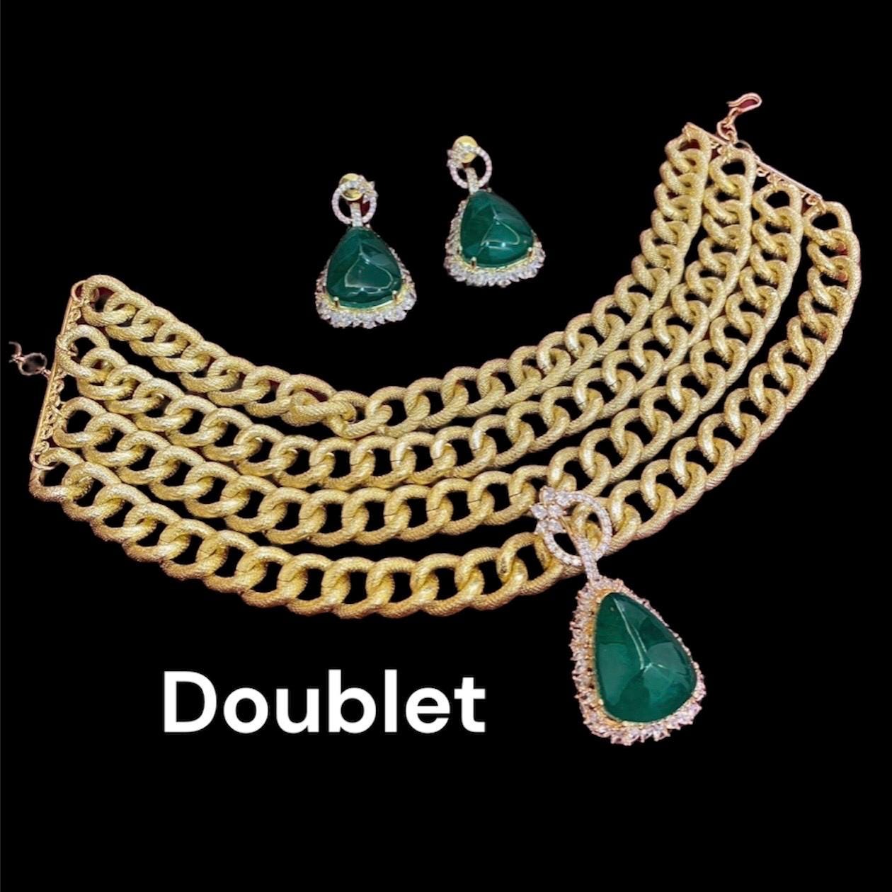 Premium Cubic Zirconia american diamond necklace set with earrings/emerald jewelry set/doublet set/wedding set/bridal set/statement necklace