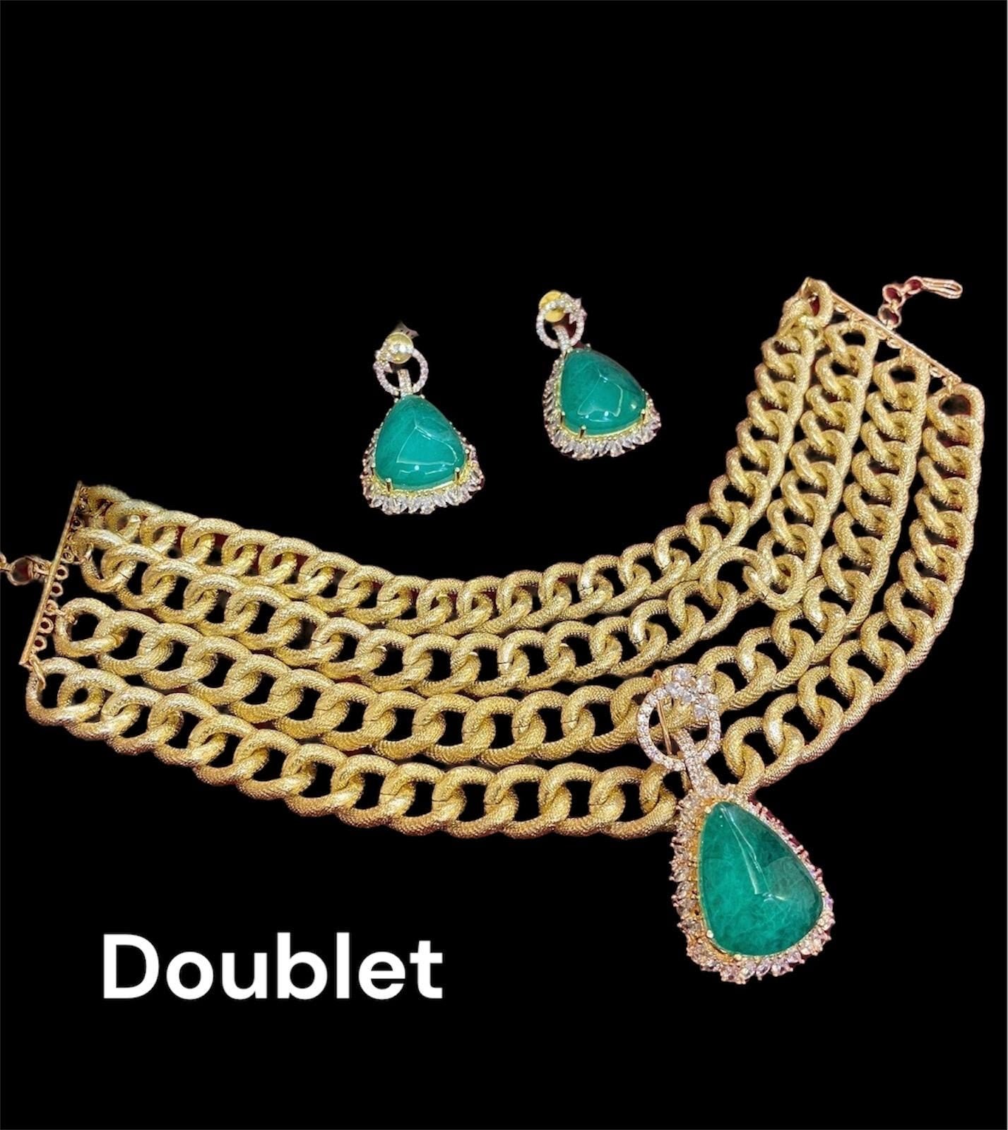 Premium Cubic Zirconia american diamond necklace set with earrings/emerald jewelry set/doublet set/wedding set/bridal set/statement necklace