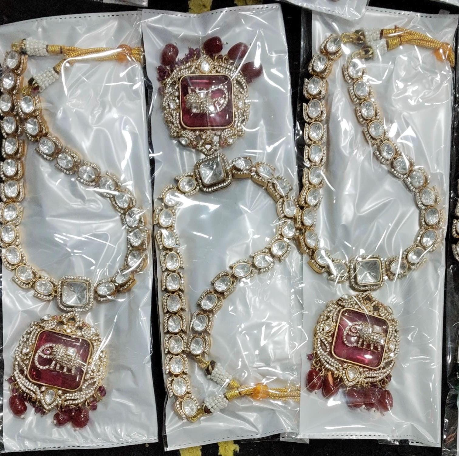 Premium Amrapali jewelry Inspired Victorian Gold long Moissanite Polki Kundan Zirconia Emerald & Ruby Elephant Motif Necklace With Earrings