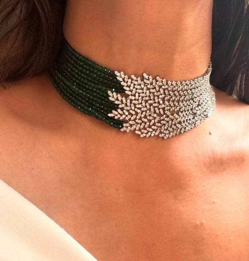 green emralad jewellery diamond necklace with earrings set cz diamond necklace emralad jewellery