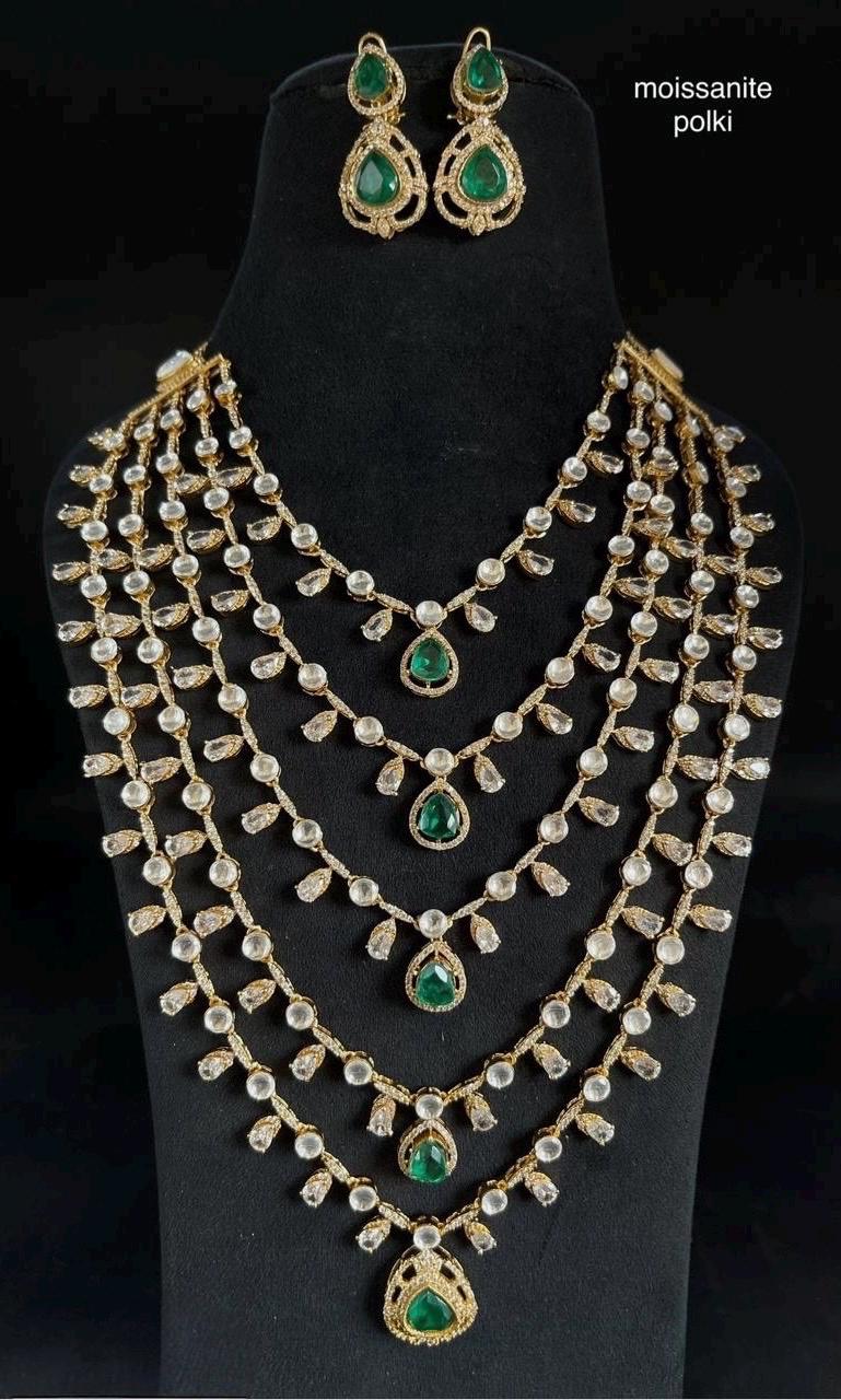 Moissanite Polki layered Necklace with earrings,Indian jewelry,Wedding jewelry,Statement necklace,Pakistani jewery,Bollywood,Sabyasachi set