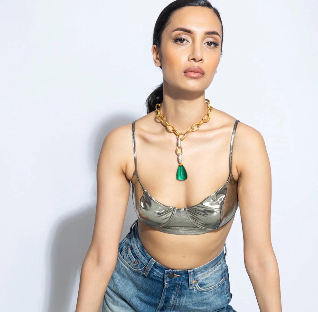 Gold Link and Doublet necklace/Bollywood jewelry/International jewelry/Fusion jewelry/Statement necklace/Partywear necklace/Pendant necklace