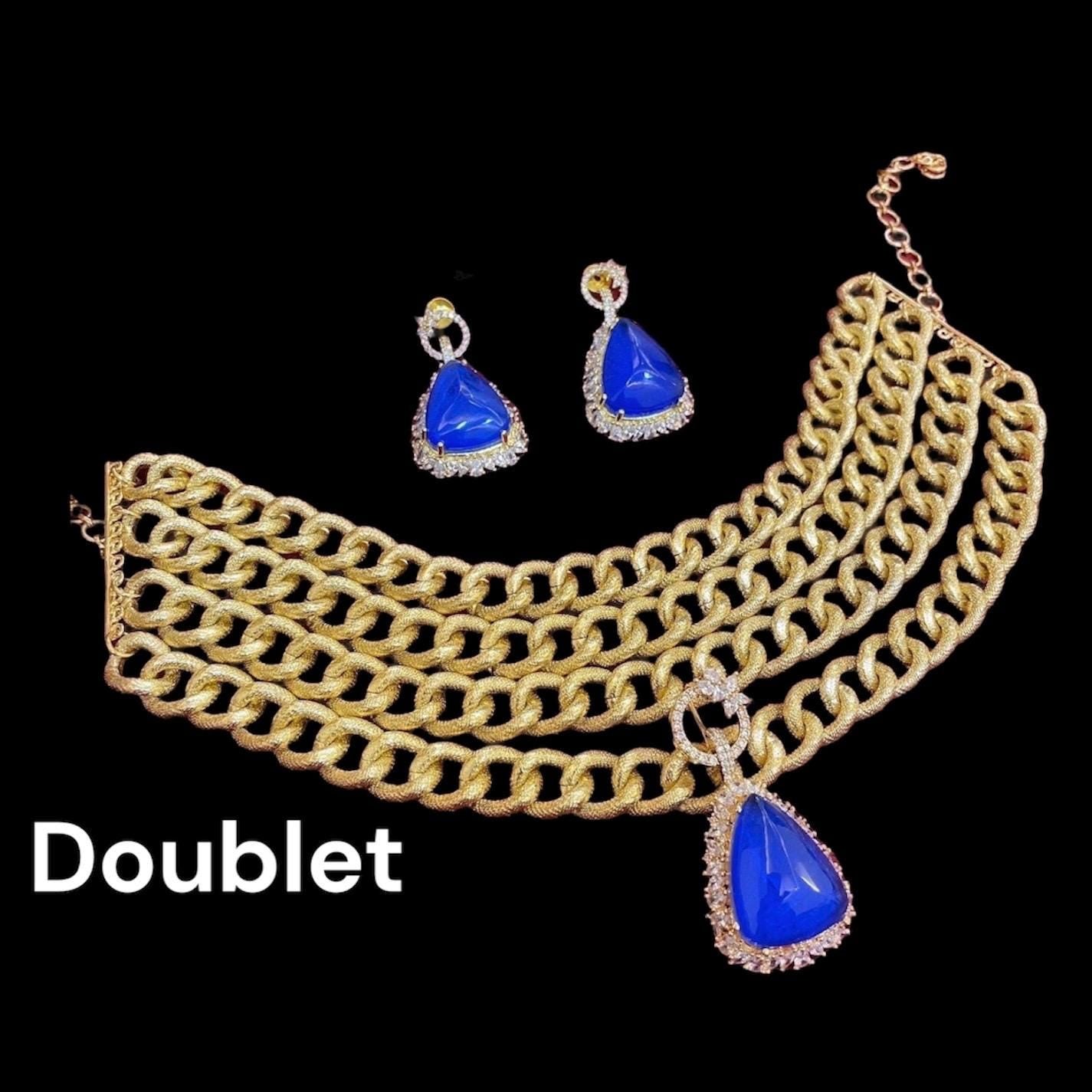 Premium Cubic Zirconia american diamond necklace set with earrings/emerald jewelry set/doublet set/wedding set/bridal set/statement necklace