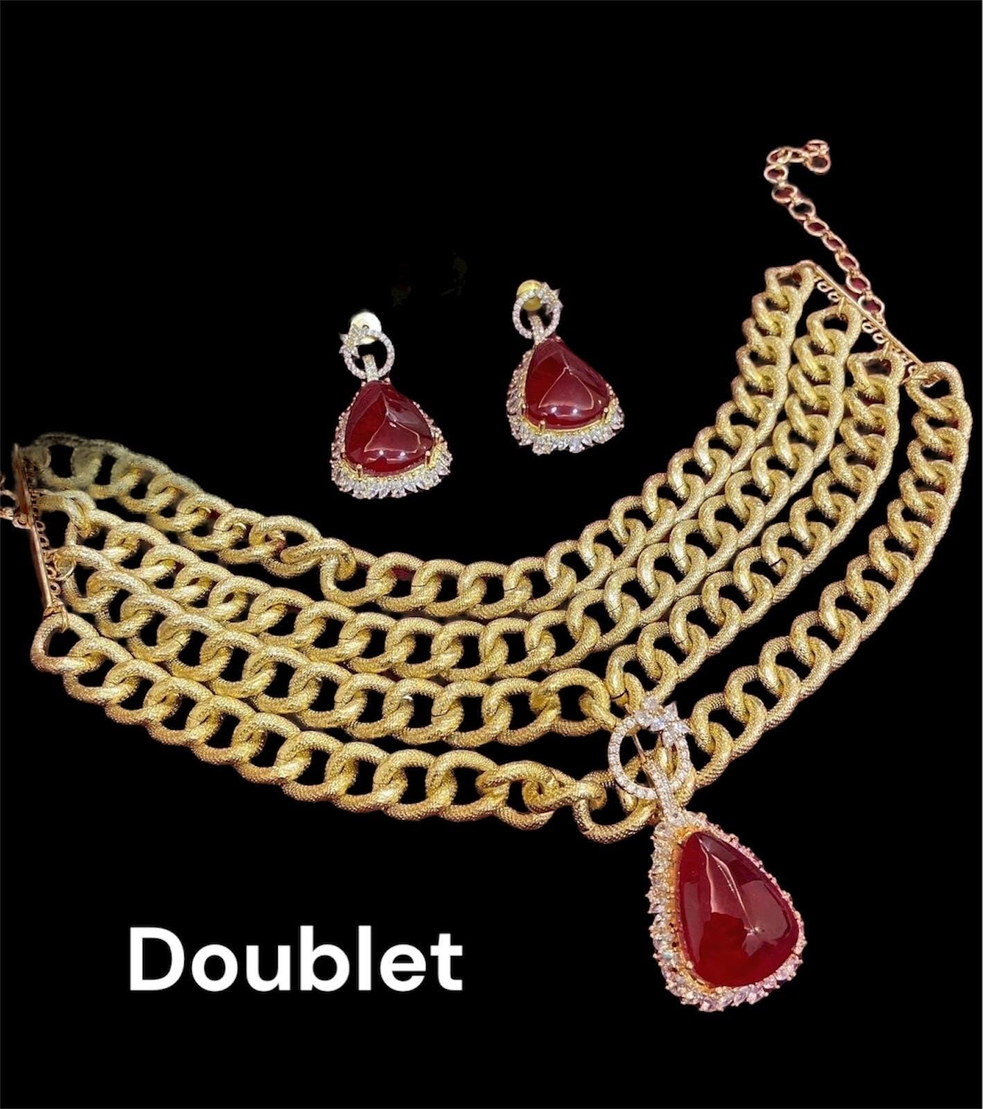 Premium Cubic Zirconia american diamond necklace set with earrings/emerald jewelry set/doublet set/wedding set/bridal set/statement necklace