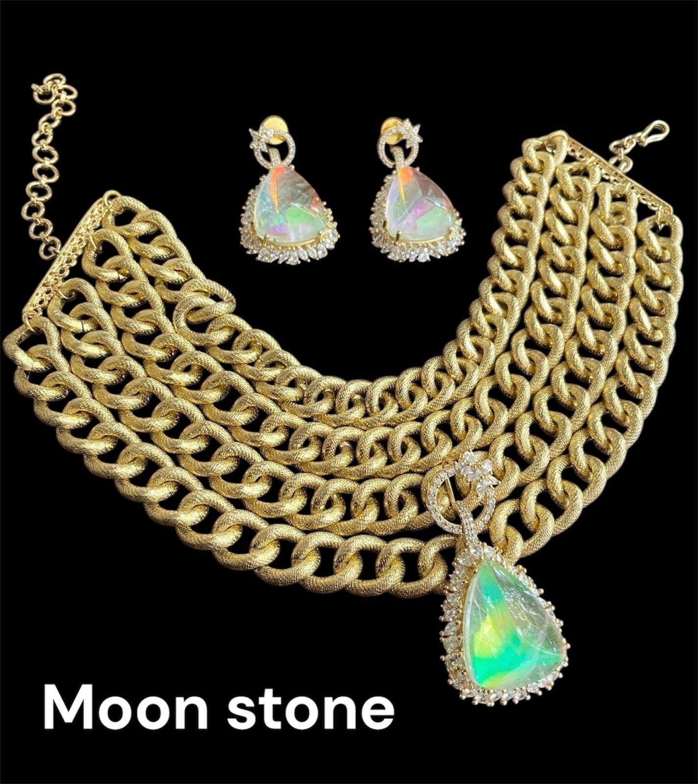 Premium Cubic Zirconia american diamond necklace set with earrings/emerald jewelry set/doublet set/wedding set/bridal set/statement necklace