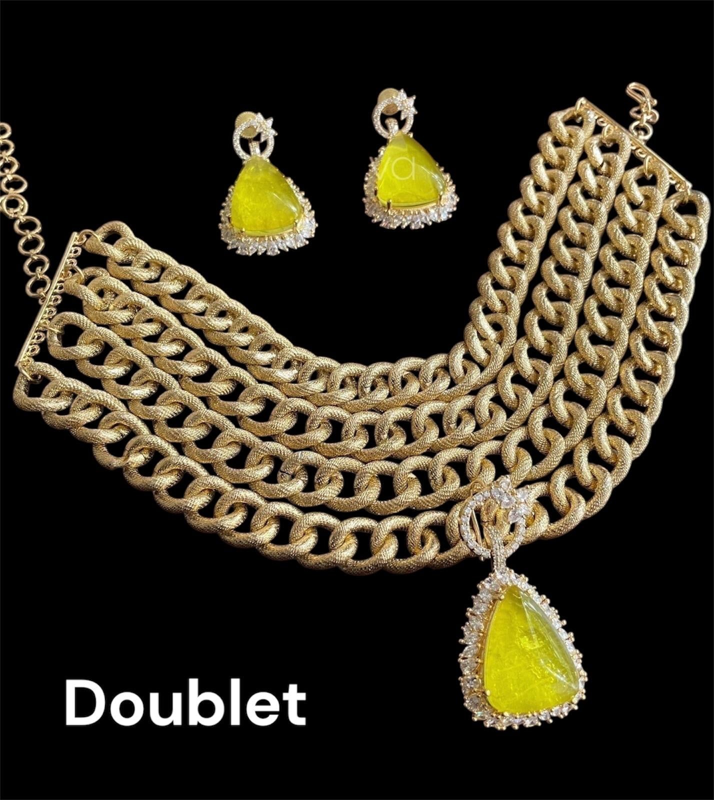 Premium Cubic Zirconia american diamond necklace set with earrings/emerald jewelry set/doublet set/wedding set/bridal set/statement necklace