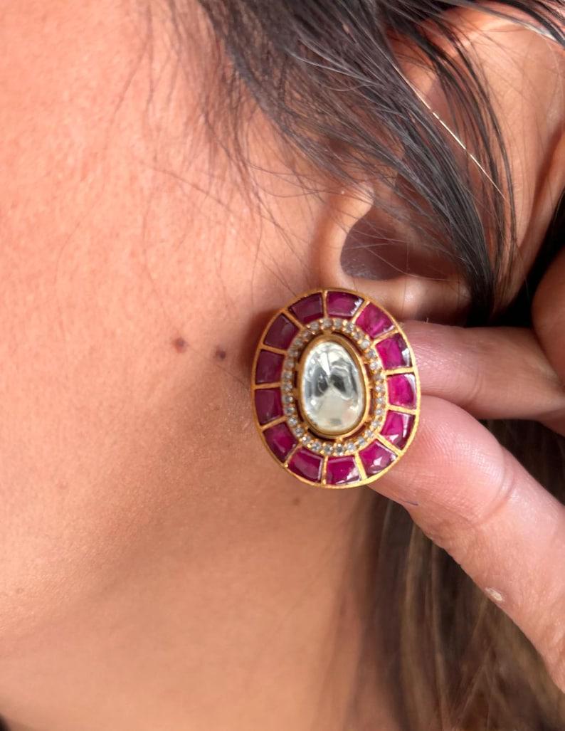 Ruby pink polki necklace earrings set hasli choker set indian jewellery mossinte necklace Sabyasachi jewellery