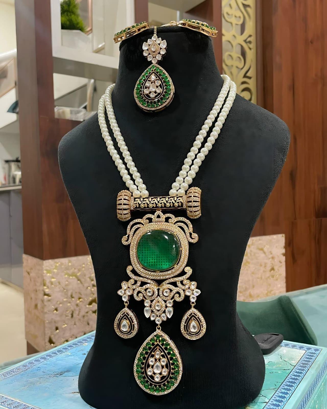 pearl mala long necklace with earrings set polki necklace mossanite necklace doublet necklace