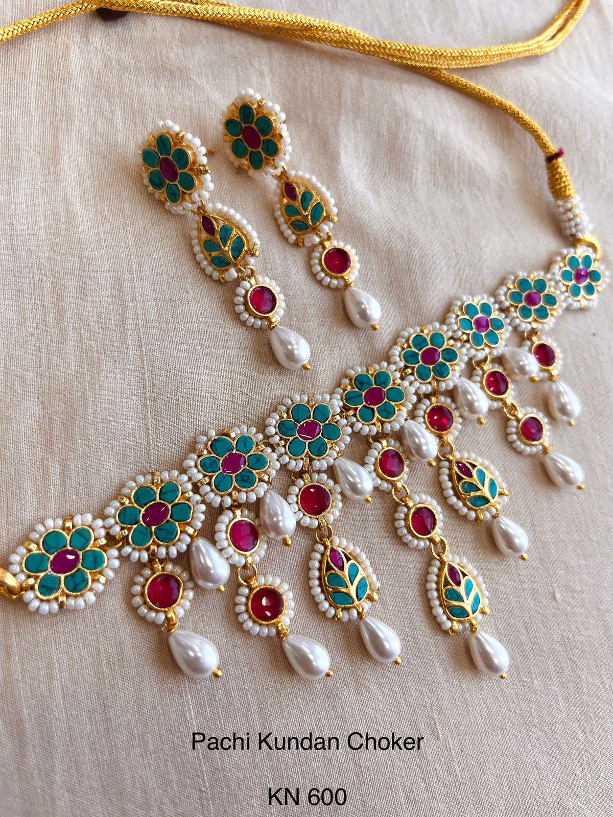 Pachi kundan necklace set  with earrings/ mop statement necklace set/ mother of pearl jewellery