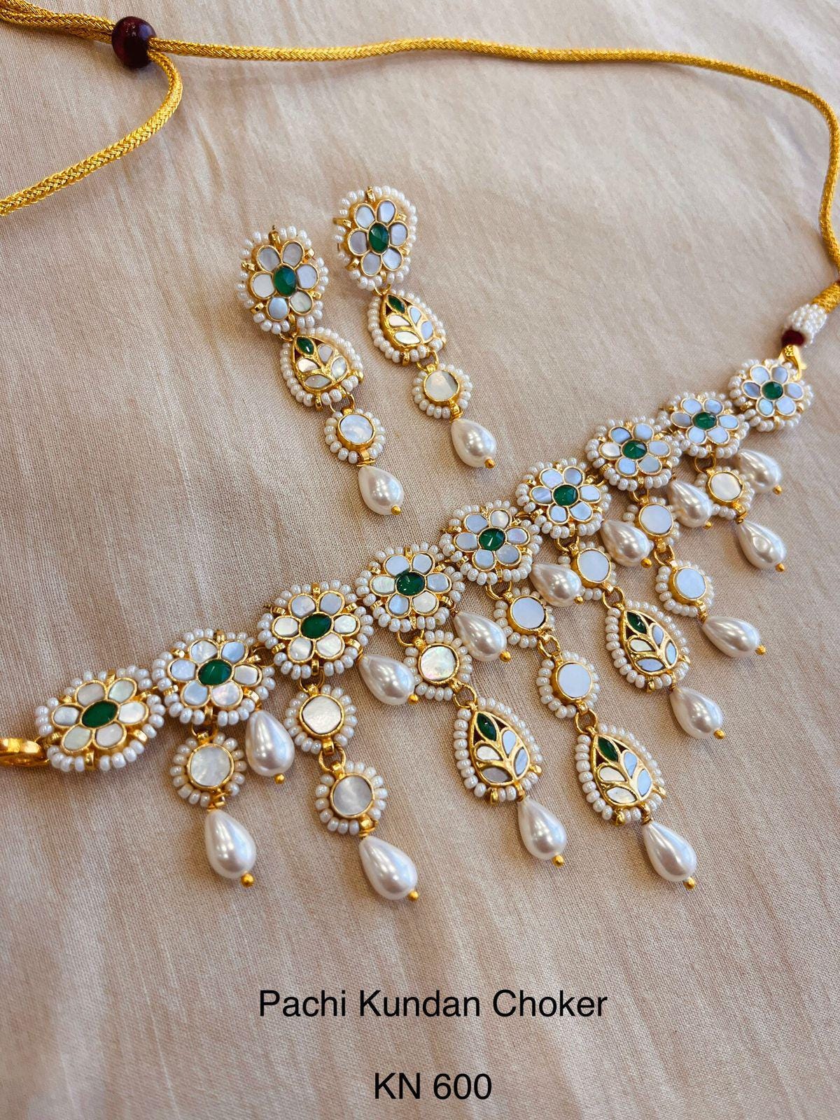 Pachi kundan necklace set  with earrings/ mop statement necklace set/ mother of pearl jewellery