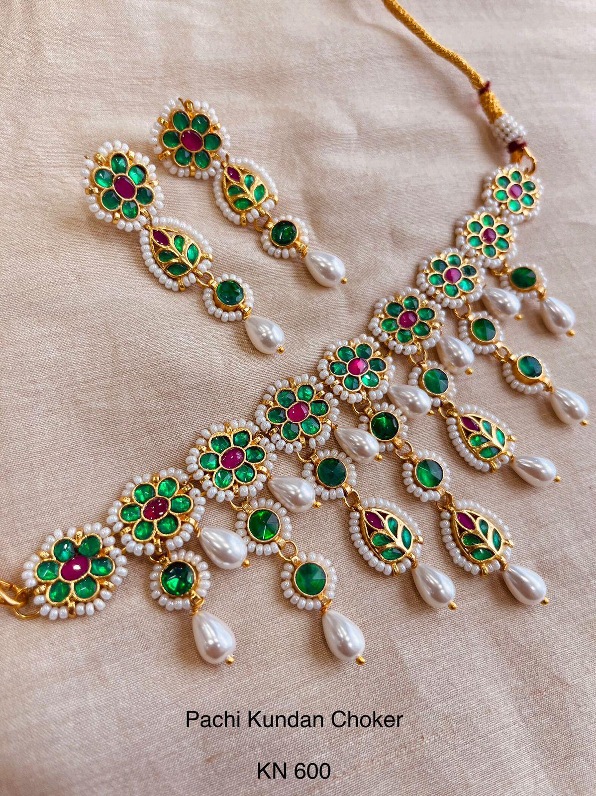 Pachi kundan necklace set  with earrings/ mop statement necklace set/ mother of pearl jewellery