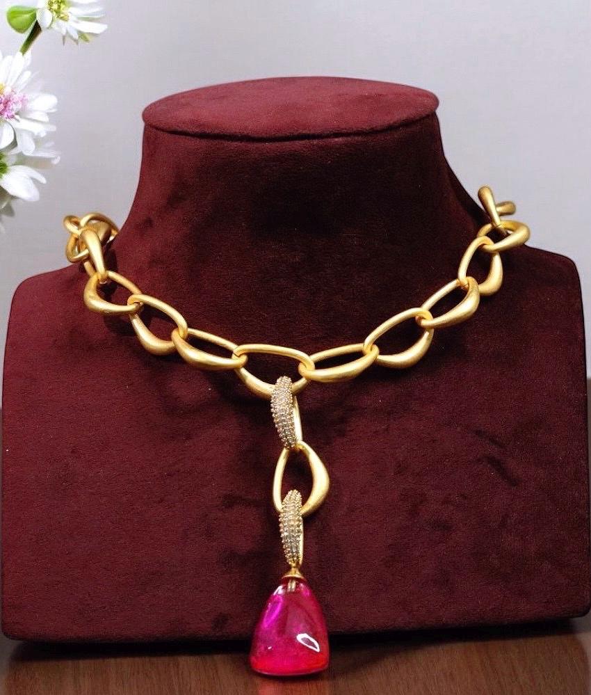 Gold Link and Doublet necklace/Bollywood jewelry/International jewelry/Fusion jewelry/Statement necklace/Partywear necklace/Pendant necklace