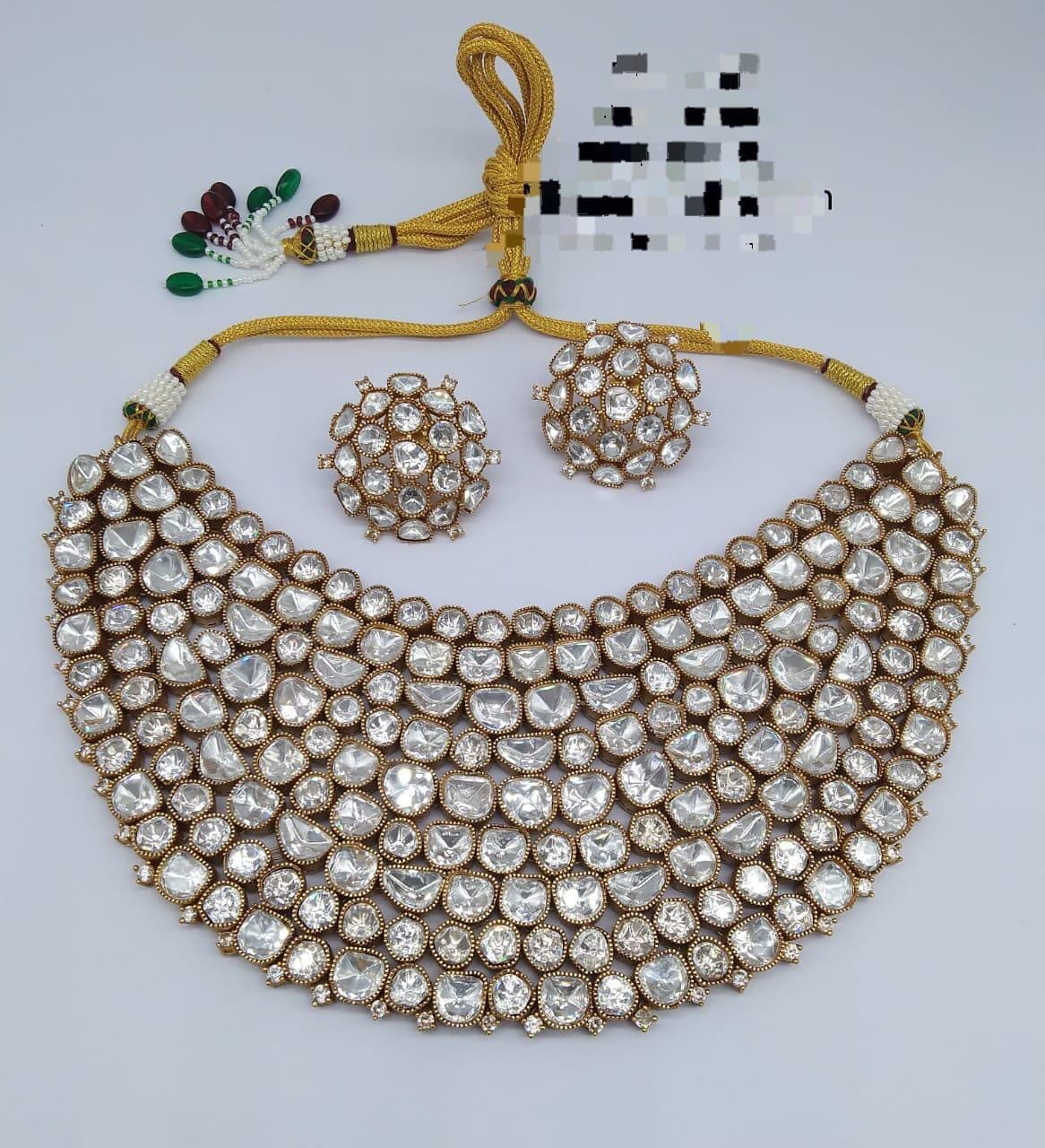 Original mossanite polki statement necklace set/ flux polki jewelry set