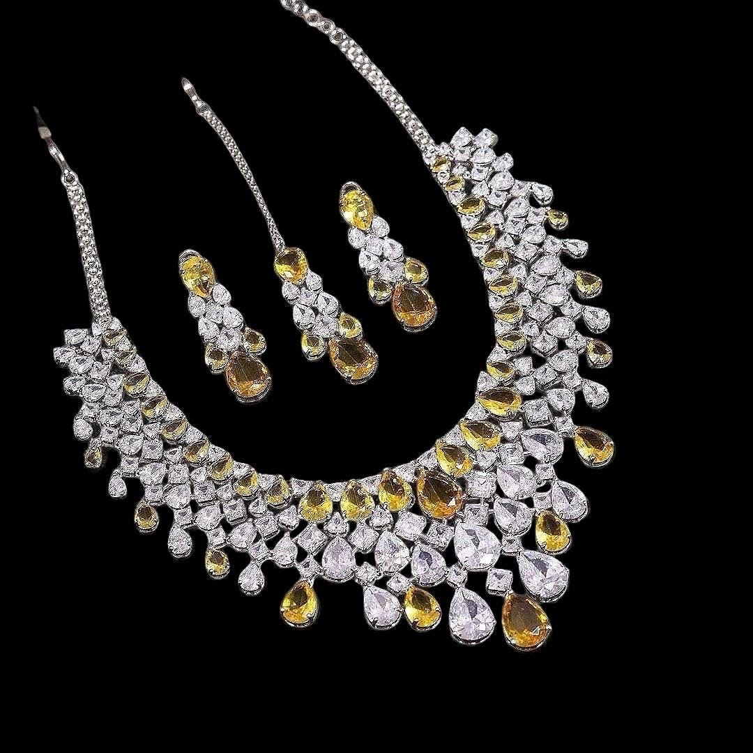 Nita Ambani inspired American diamond statement necklace set with earrings and tikka/ diamond statement necklace set/ Bollywood/ celebrity