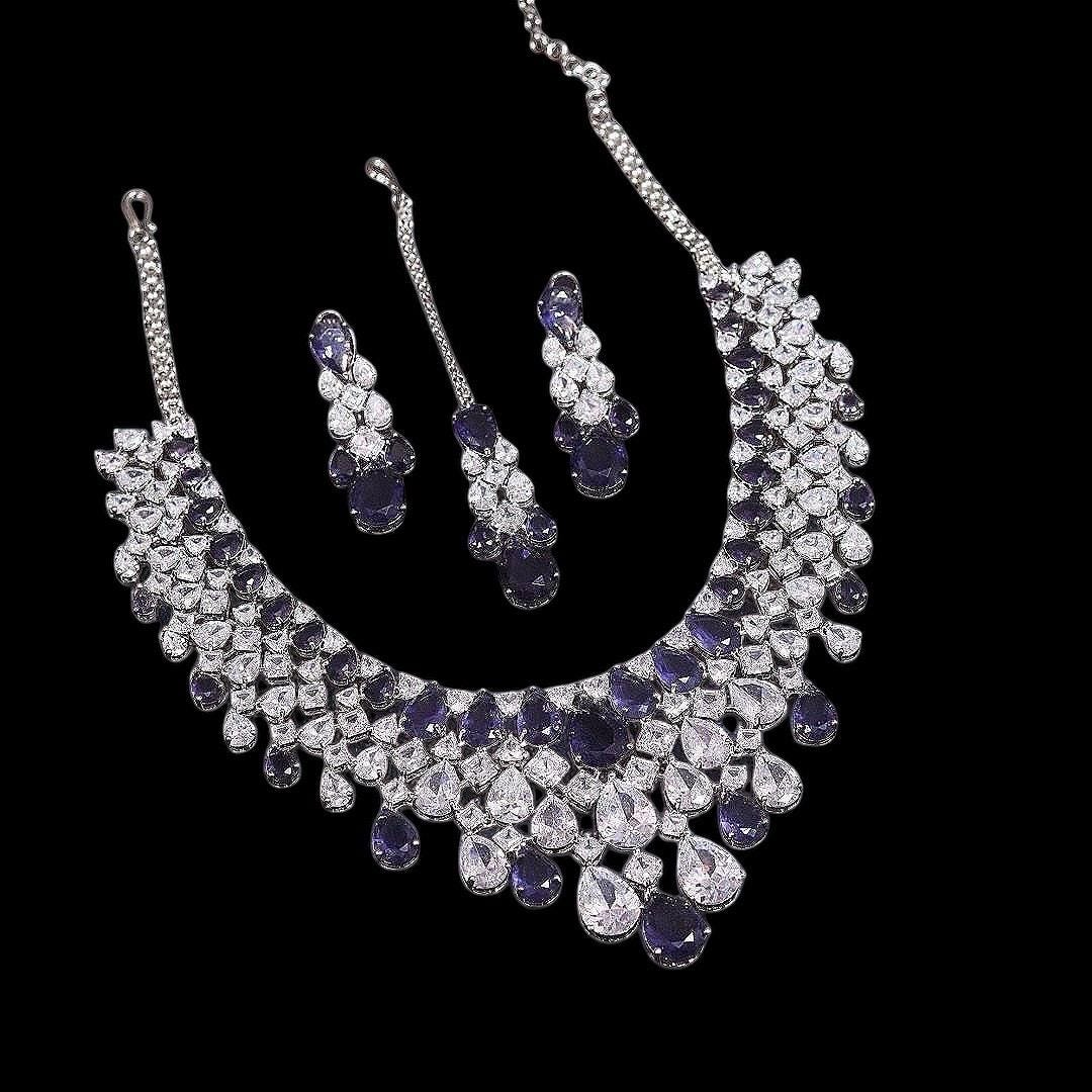 Nita Ambani inspired American diamond statement necklace set with earrings and tikka/ diamond statement necklace set/ Bollywood/ celebrity