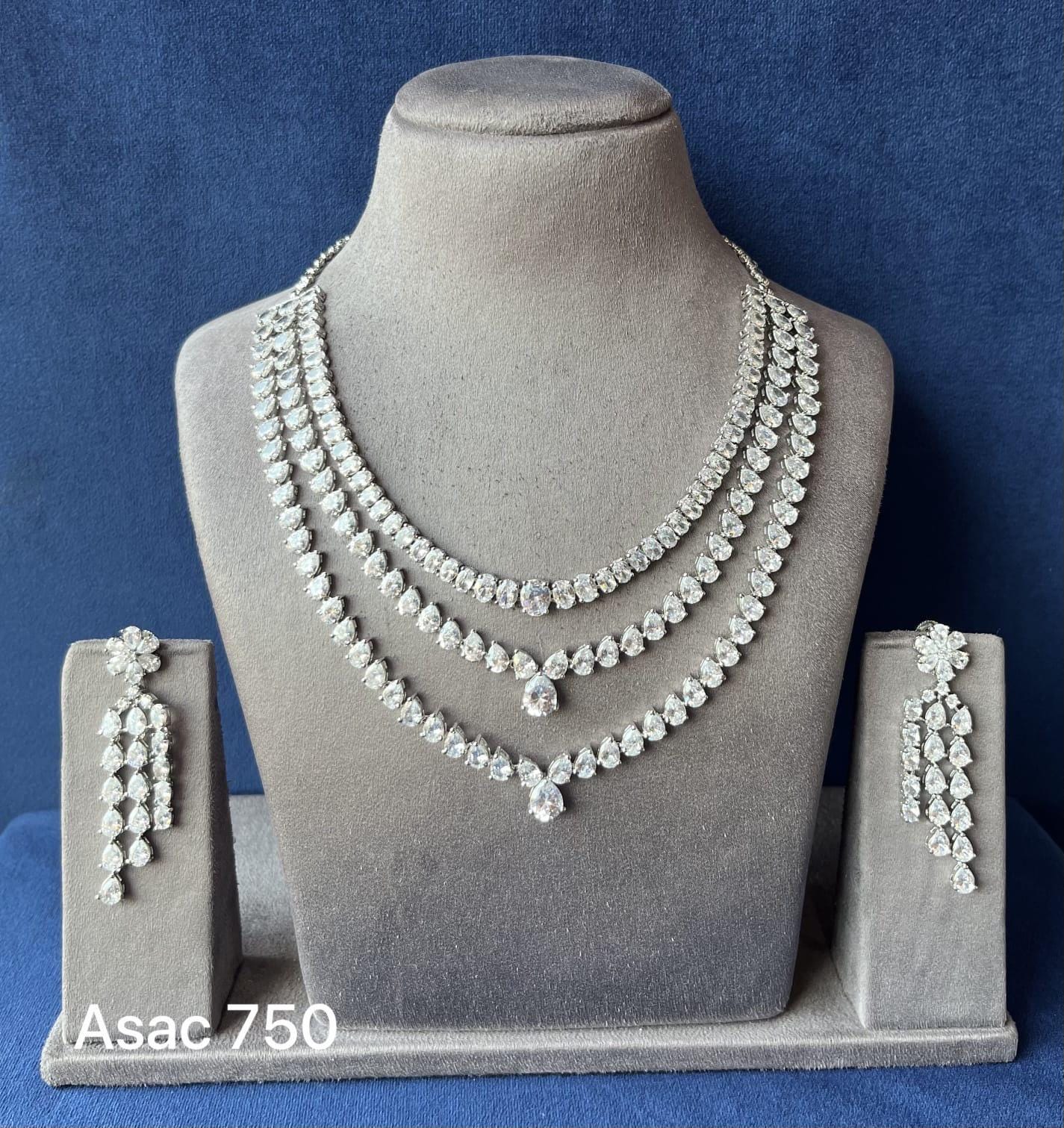Radhika marchent inspired 3 layered american diamond necklace set with earrings / ad necklace set