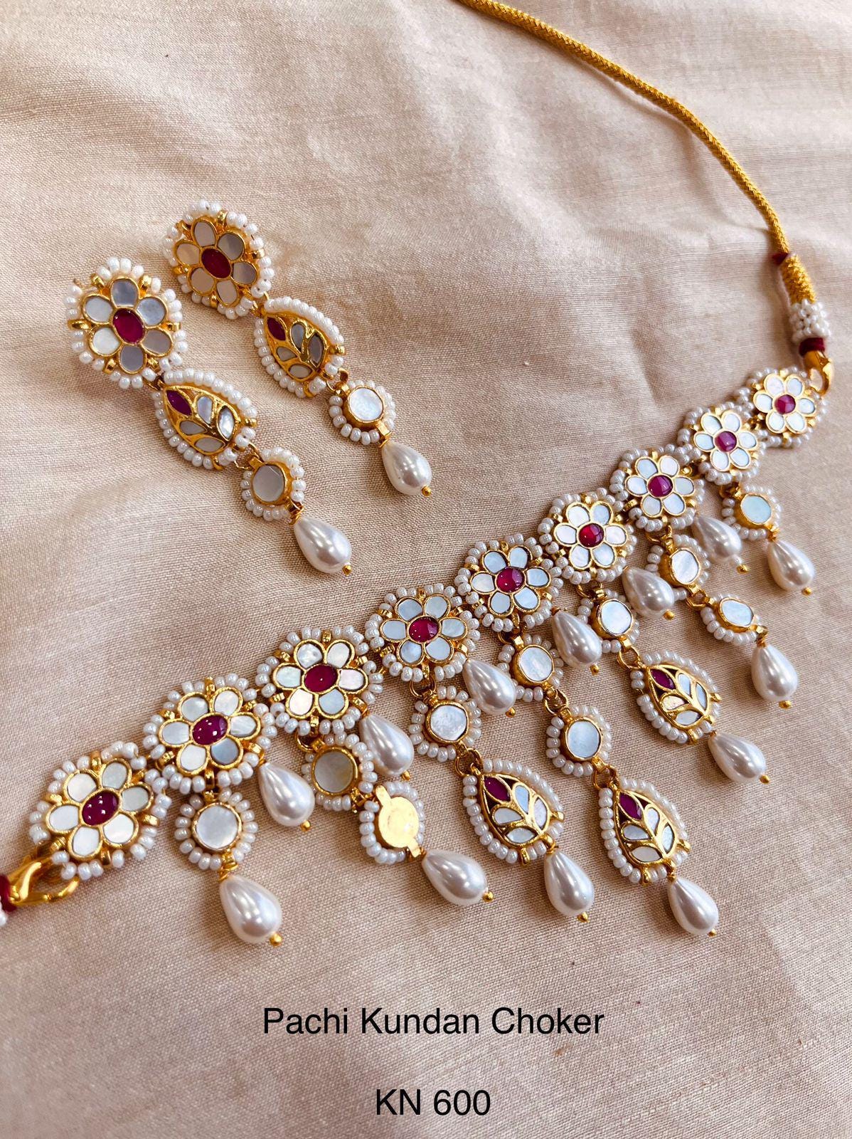 Pachi kundan necklace set with earrings/ mop statement necklace set/ mother of pearl jewellery