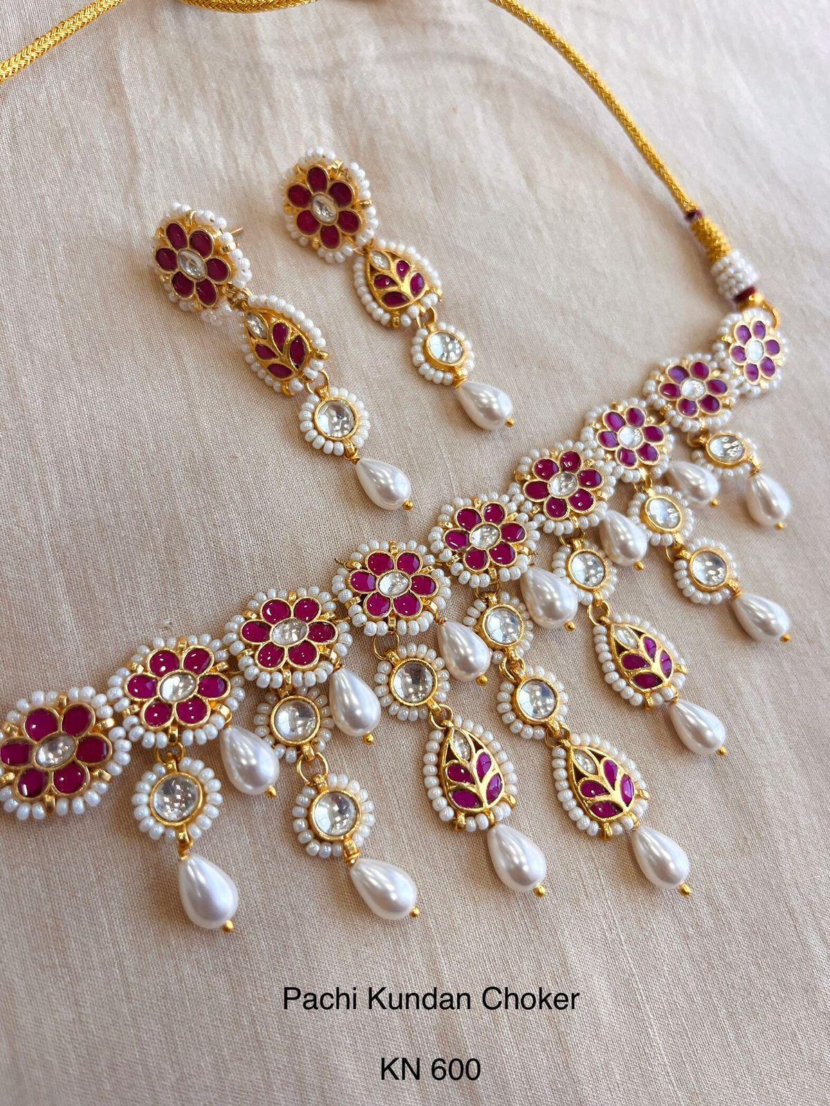 Pachi kundan necklace set  with earrings/ mop statement necklace set/ mother of pearl jewellery