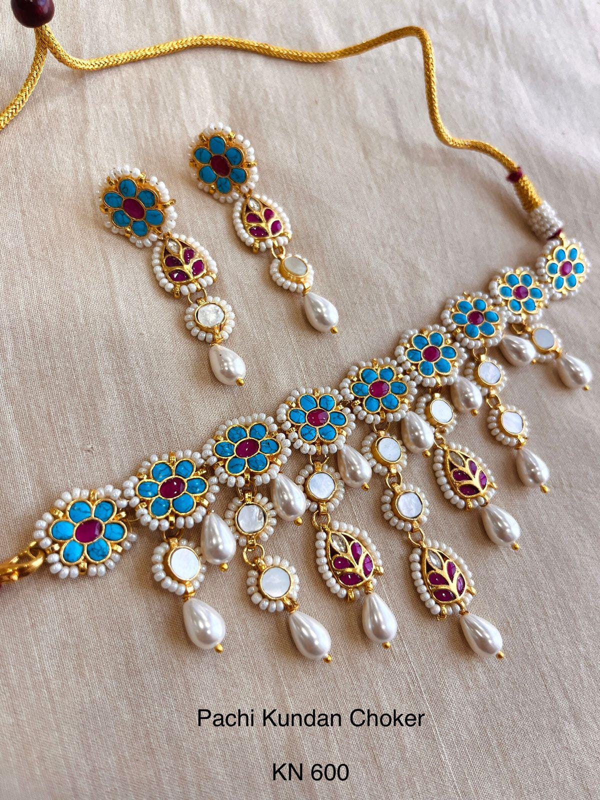Pachi kundan necklace set  with earrings/ mop statement necklace set/ mother of pearl jewellery