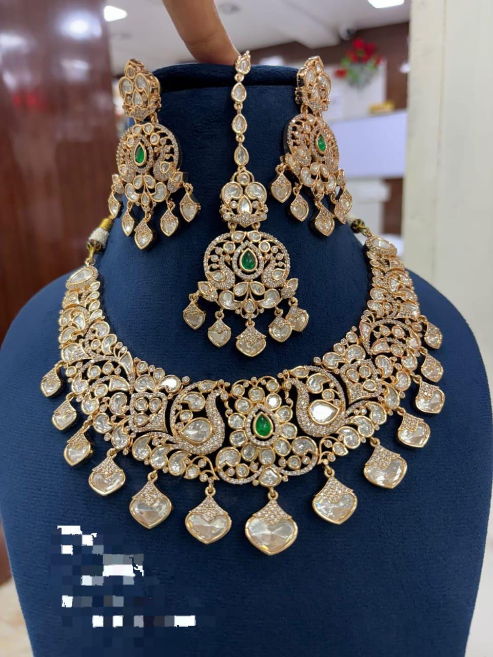 Gold plated uncut kundan necklace set with earrings/ polki necklace set