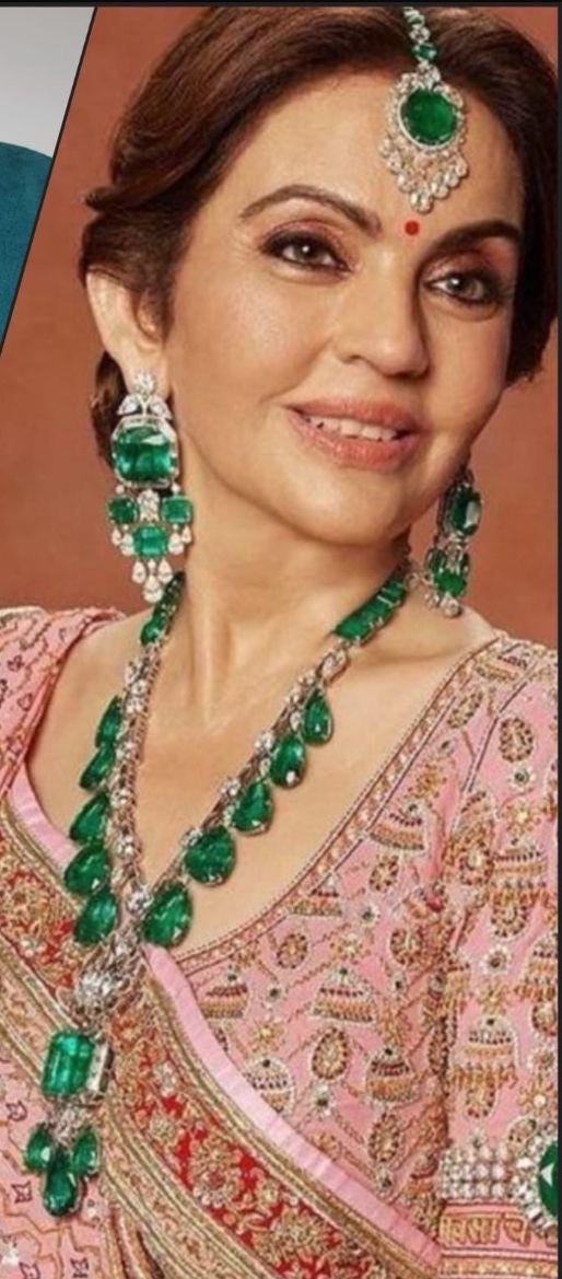 Nita Ambani inspired highest quality Emerald Green doublet premium AAA CZ stones Necklace With Statement Earrings,Celebrity set,Diamond set