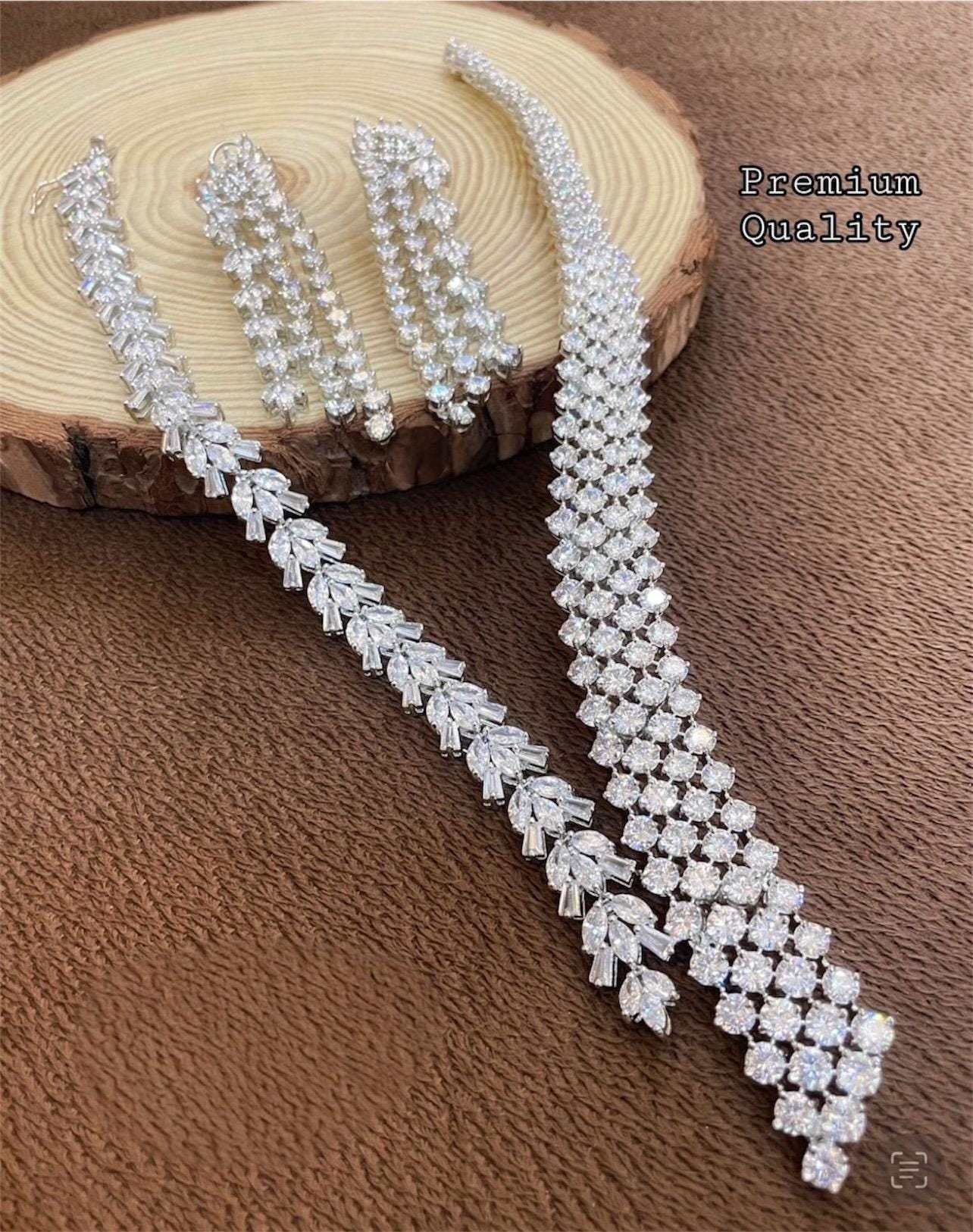 Hollywood inspired diamond statement necklace set with earrings/celebrity jewelry/statement necklace/Western jewelry/unique necklace