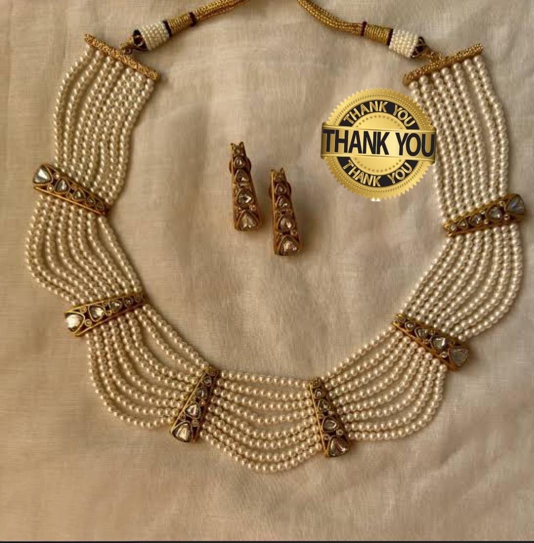 Premium Pearl Fine Kundan Gold Plated Necklace Set/ Indian Pakistani WeddingSet/Gold fine kundan bridal jewelry/Bollywood jewelry/Sabyasachi