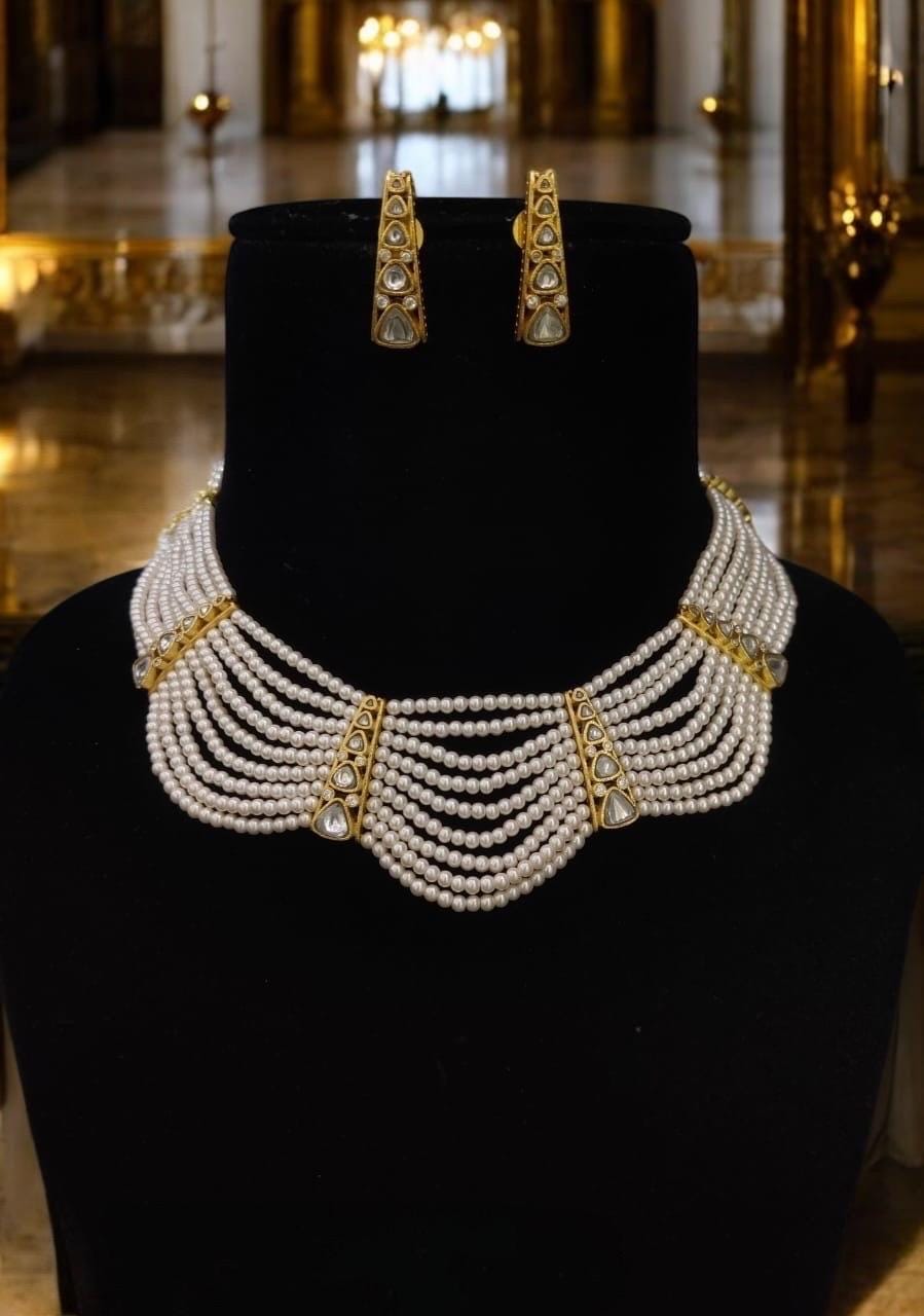 Premium Pearl Fine Kundan Gold Plated Necklace Set/ Indian Pakistani WeddingSet/Gold fine kundan bridal jewelry/Bollywood jewelry/Sabyasachi