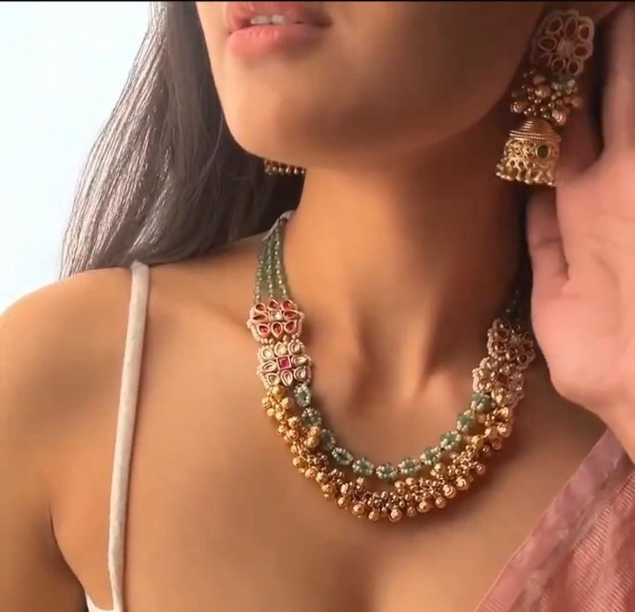 Indian Heritage Necklace Set/traditional necklace/bollywood celebrity Sabyasachi inspired statement bridal wedding necklace set with earring