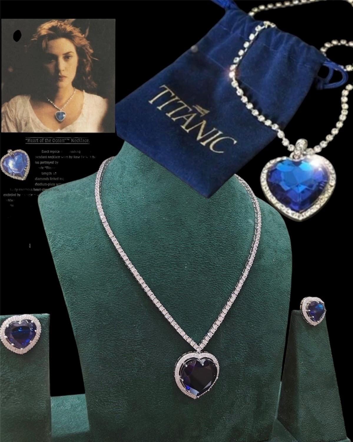 Hollywood Titanic inspired american diamond necklace set with earrings/Doublet stones AAA quality diamonds statement pendant wedding set