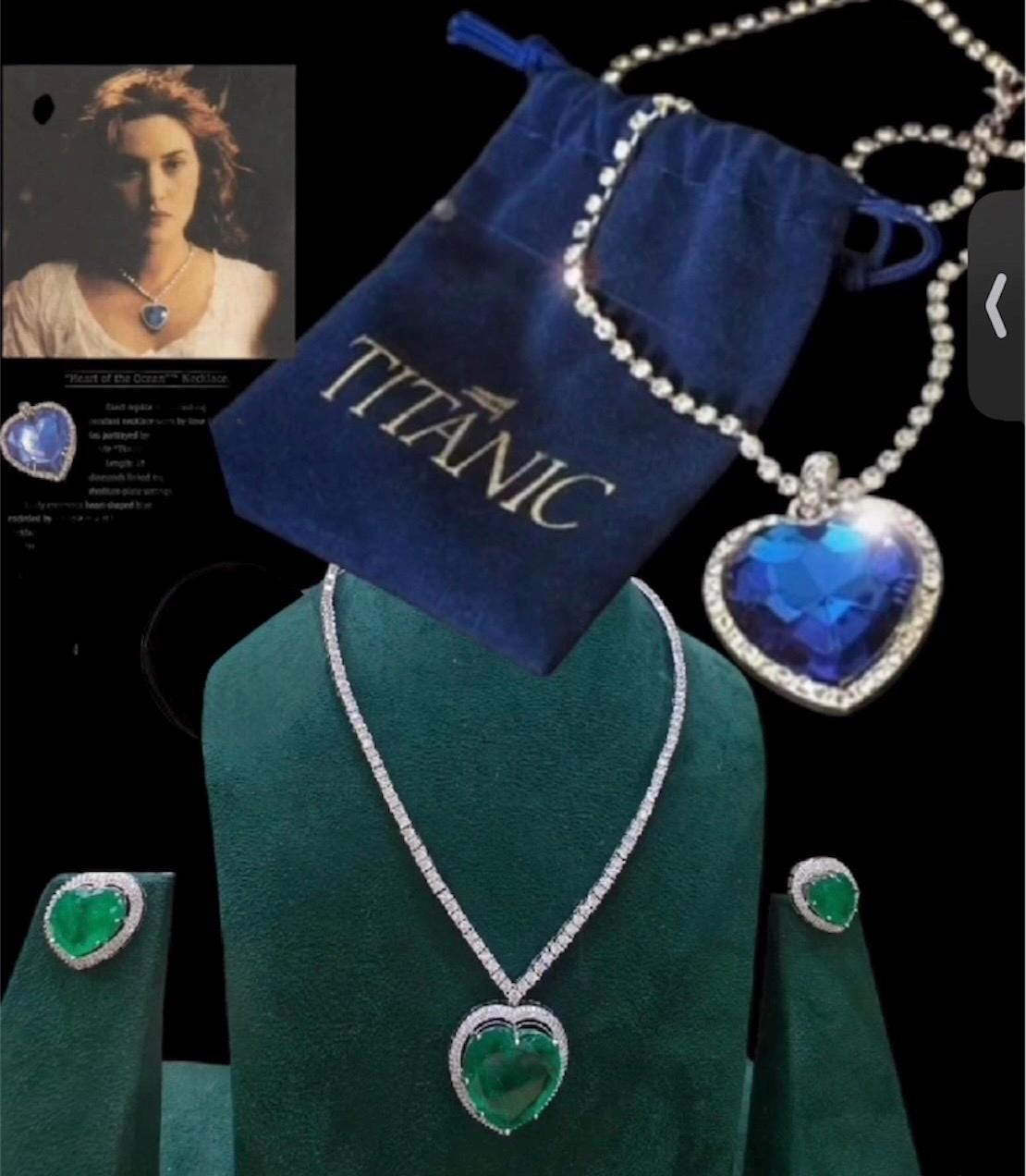 Hollywood Titanic inspired american diamond necklace set with earrings/Doublet stones AAA quality diamonds statement pendant wedding set