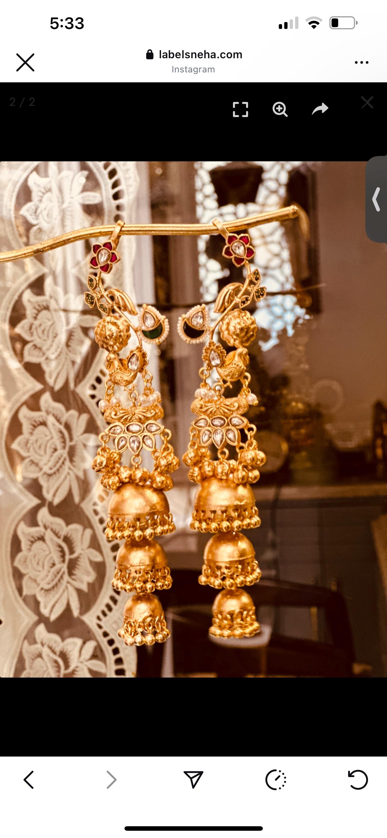 Peacock kaanphool/earcuffs/gold plated fusion earrings/jhumka earrings/Ghungroo celebrity Bollywood Indian Pakistani bridal wedding earrings