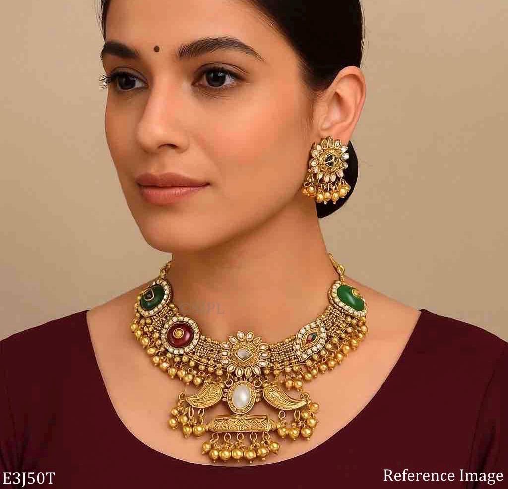 Indian Necklace Set/ Indian Choker Necklace/Ghungroo and stone necklace /statment bridal wedding fusion Indian Pakistani gold necklace set