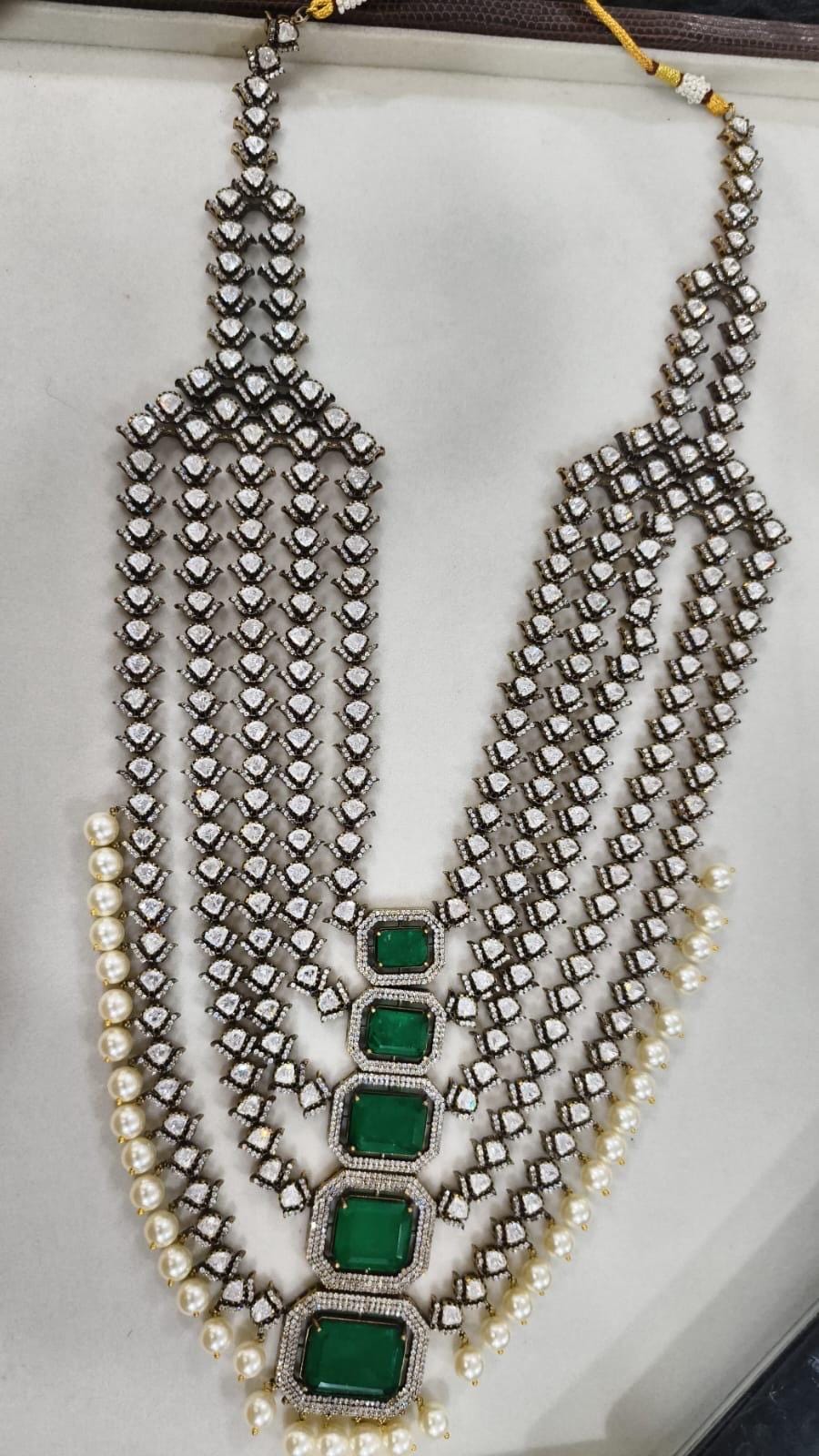 Moissanite multi layered Necklace with earrings,Indian jewelry,Wedding jewelry,Statement necklace,Pakistani jewery,Bollywood,Sabyasachi set