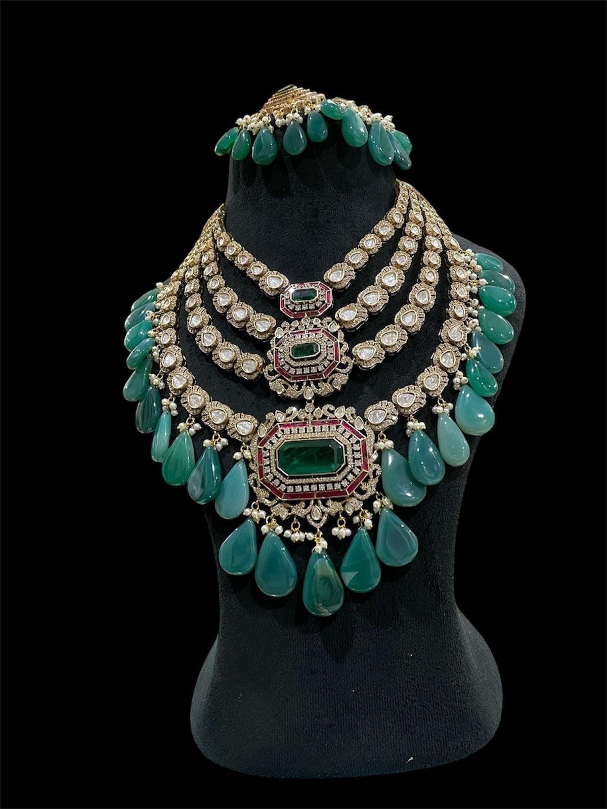 Royal Uncut Polki Kundan Necklace/ Sabyasachi inspired Doublet and Zambian stones/Indian Pakistani Bridal Wedding Statement necklace set