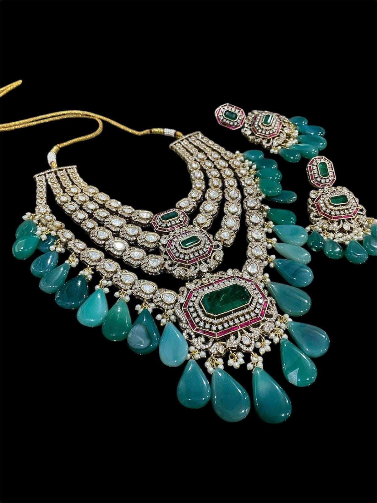Royal Uncut Polki Kundan Necklace/ Sabyasachi inspired Doublet and Zambian stones/Indian Pakistani Bridal Wedding Statement necklace set