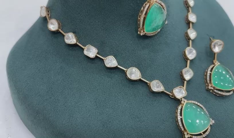 Premium quality mossanite with doublet stone pendent set with earrings