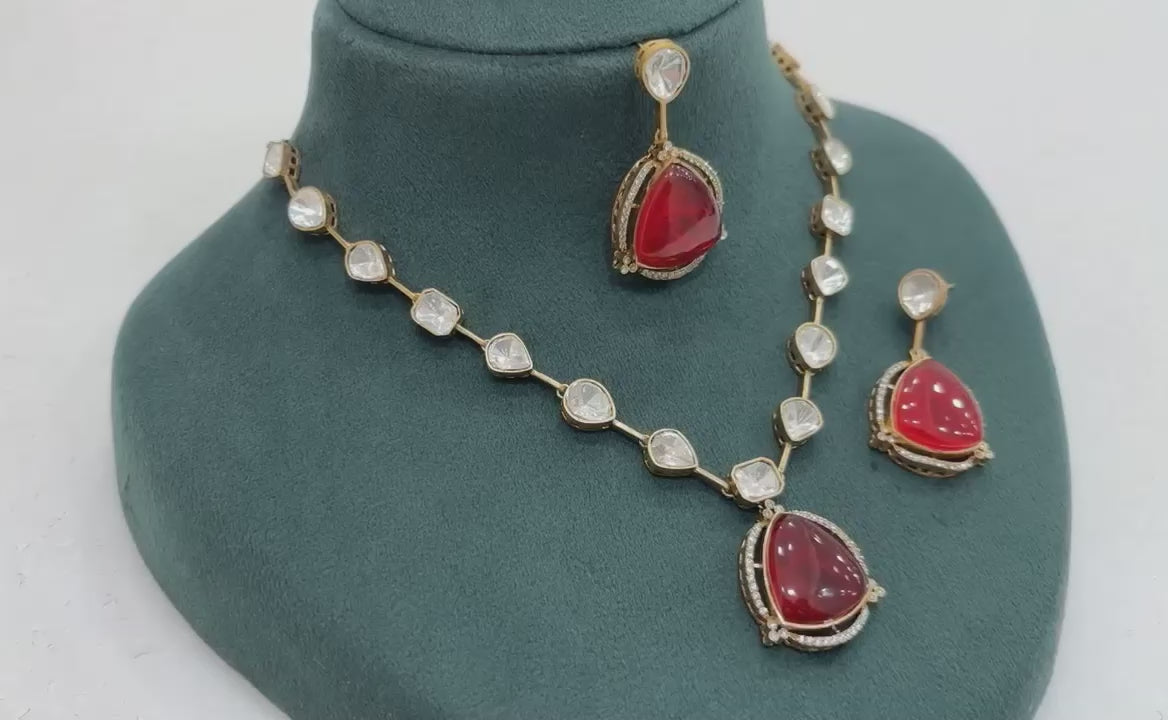 Premium quality mossanite with doublet stone pendent set with earrings