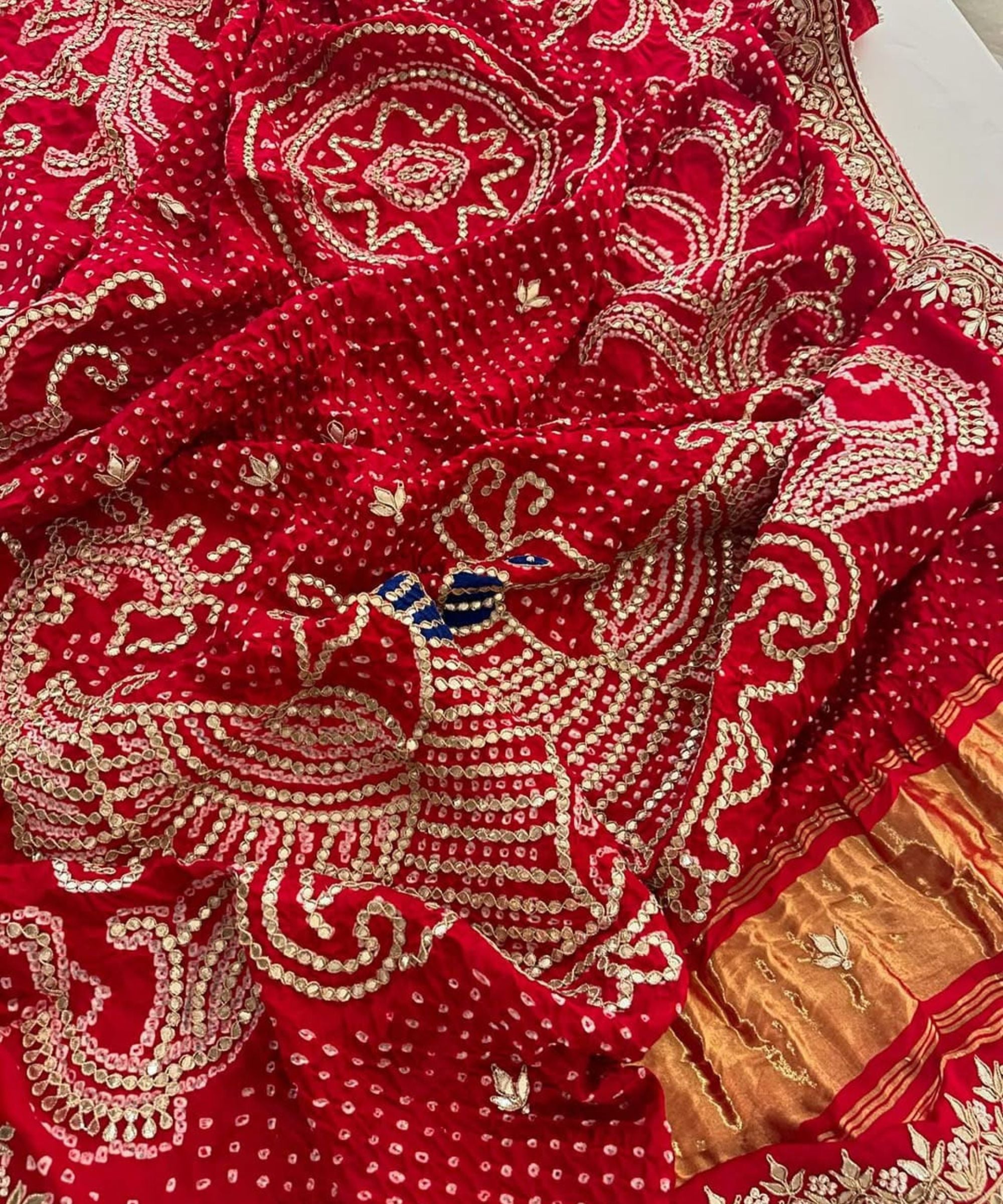 Red-Yellow Bandhej Gajji Silk Dupatta with Gota Patti